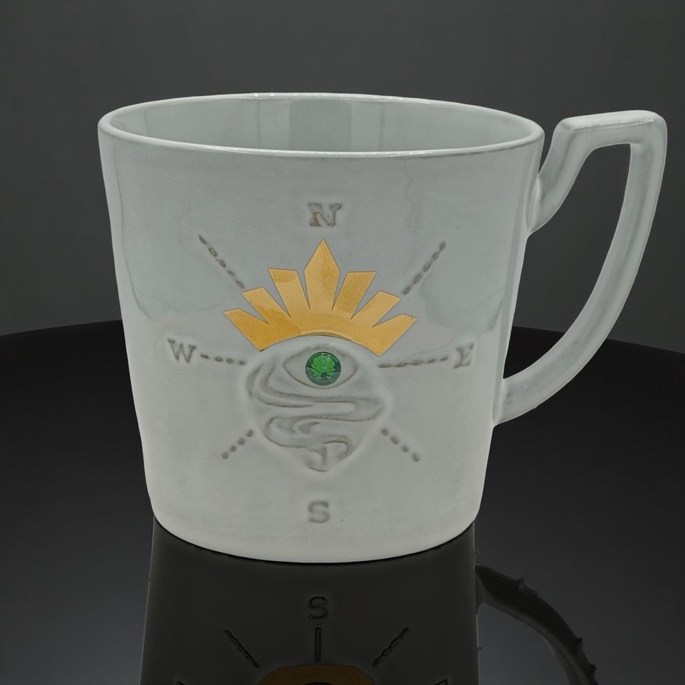 Starbucks‎ Anniversary Mug 12oz Ceramic White Gold Siren Eye Compass 2014 Rare